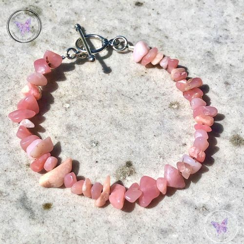 Pink Opal Chip Bracelet With Silver Toggle Clasp